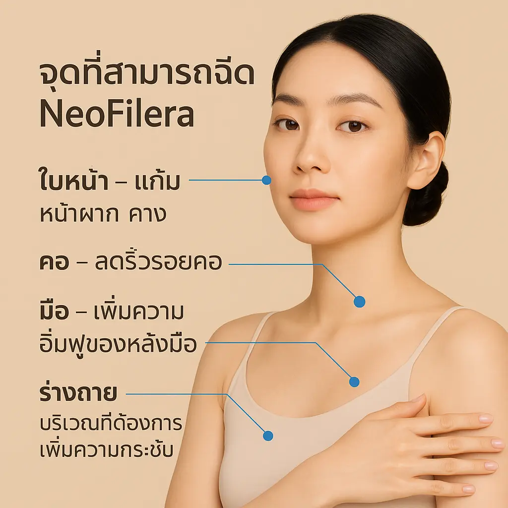 NeoFilera จุดฉีด ใบหน้า คอ มือ ร่างกาย