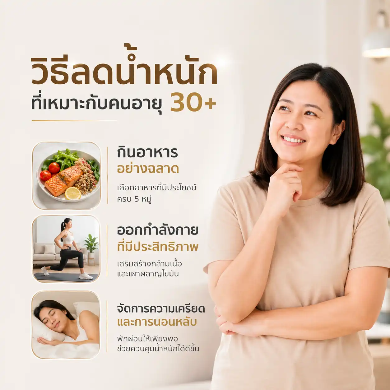 วิธีลดน้ำหนักที่เหมาะกับคนอายุ 30+ โปรตีน คาร์โบไฮเดรตเชิงซ้อน ออกกำลังกาย